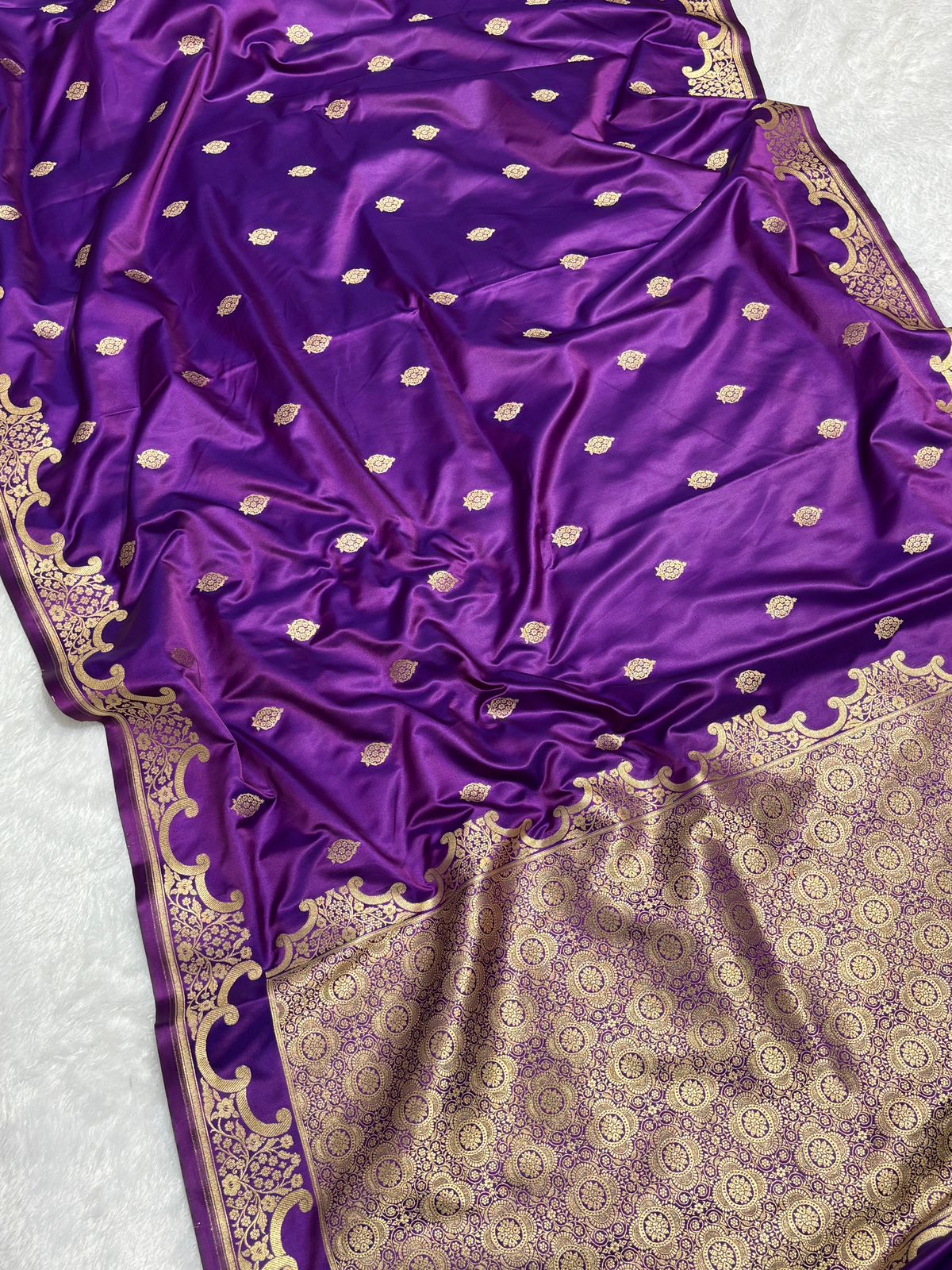 Royal Purple Katan Silk Banarasi Saree with Floral Kangoora Zari Border