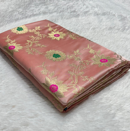 Blush Pink Sunflower and Daisy Jaal Saree with Golden Border 5