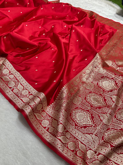 Royal Red Banarasi Silk Saree with Rich Gold Zari Border & Grand Pallu