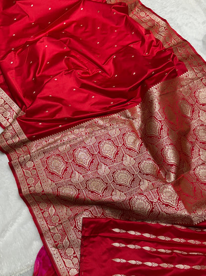 Royal Red Banarasi Silk Saree with Rich Gold Zari Border & Grand Pallu